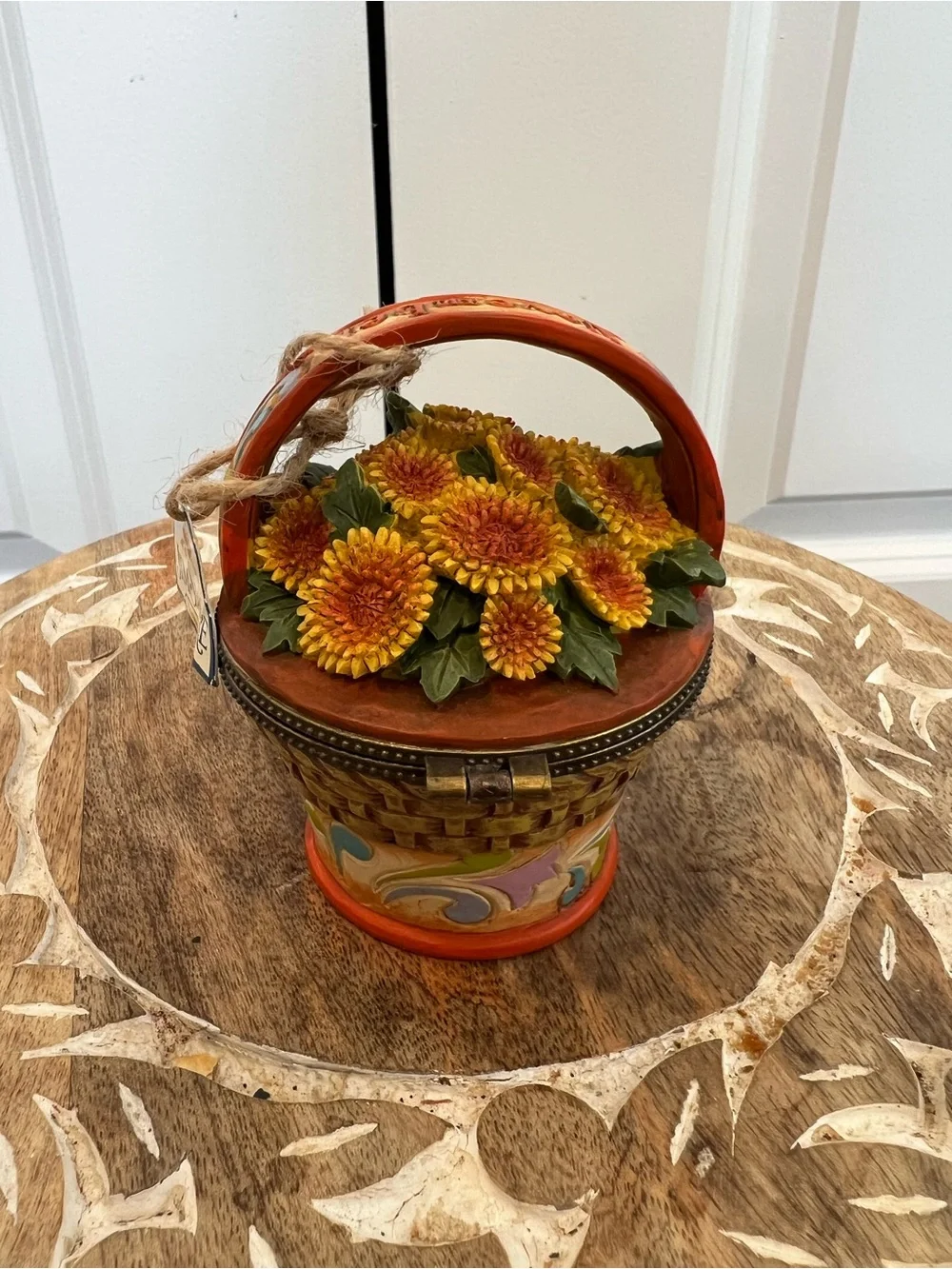 Jim Shore Yellow and Orange Sunflower Basket Trinket Box November